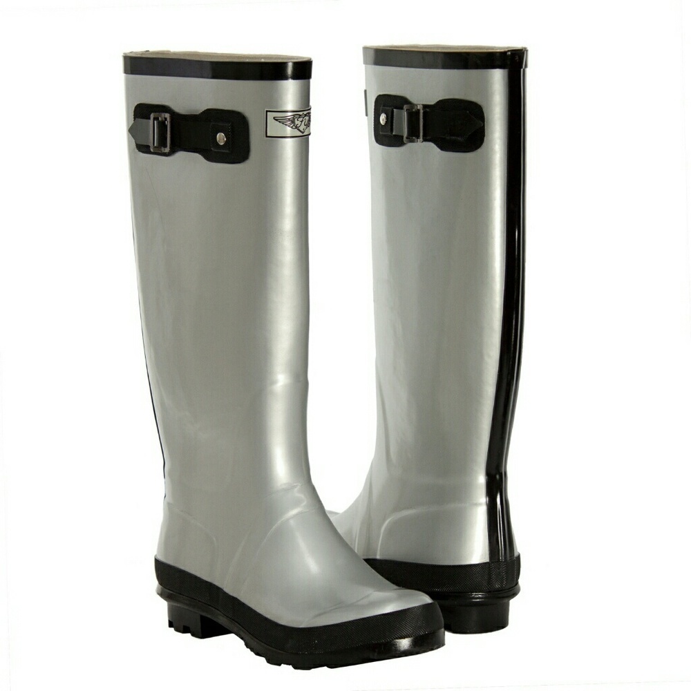 Women's Rainboots, Tall Rubber Rain Boots, RB-1410 Gunmetal, Size 6